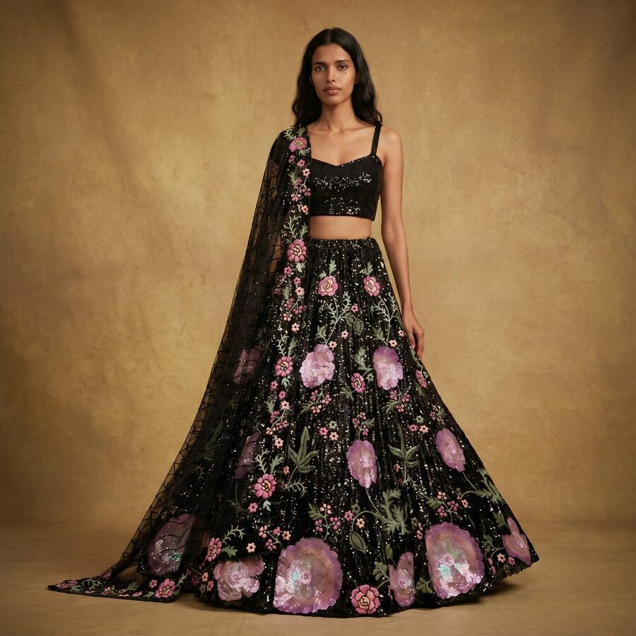 AI campaign shot — designer lehenga